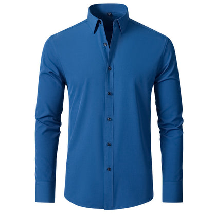 Solid Long Sleeve Shirt Fashion Slim Lapel Button Office Business Shirt Men's Clothing