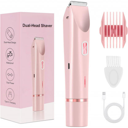 2 In 1 Hair Remover Women's Double Head Shaver Private Pubic Hair Trimmer Electric Razor Wet Dry Electric Body Hair