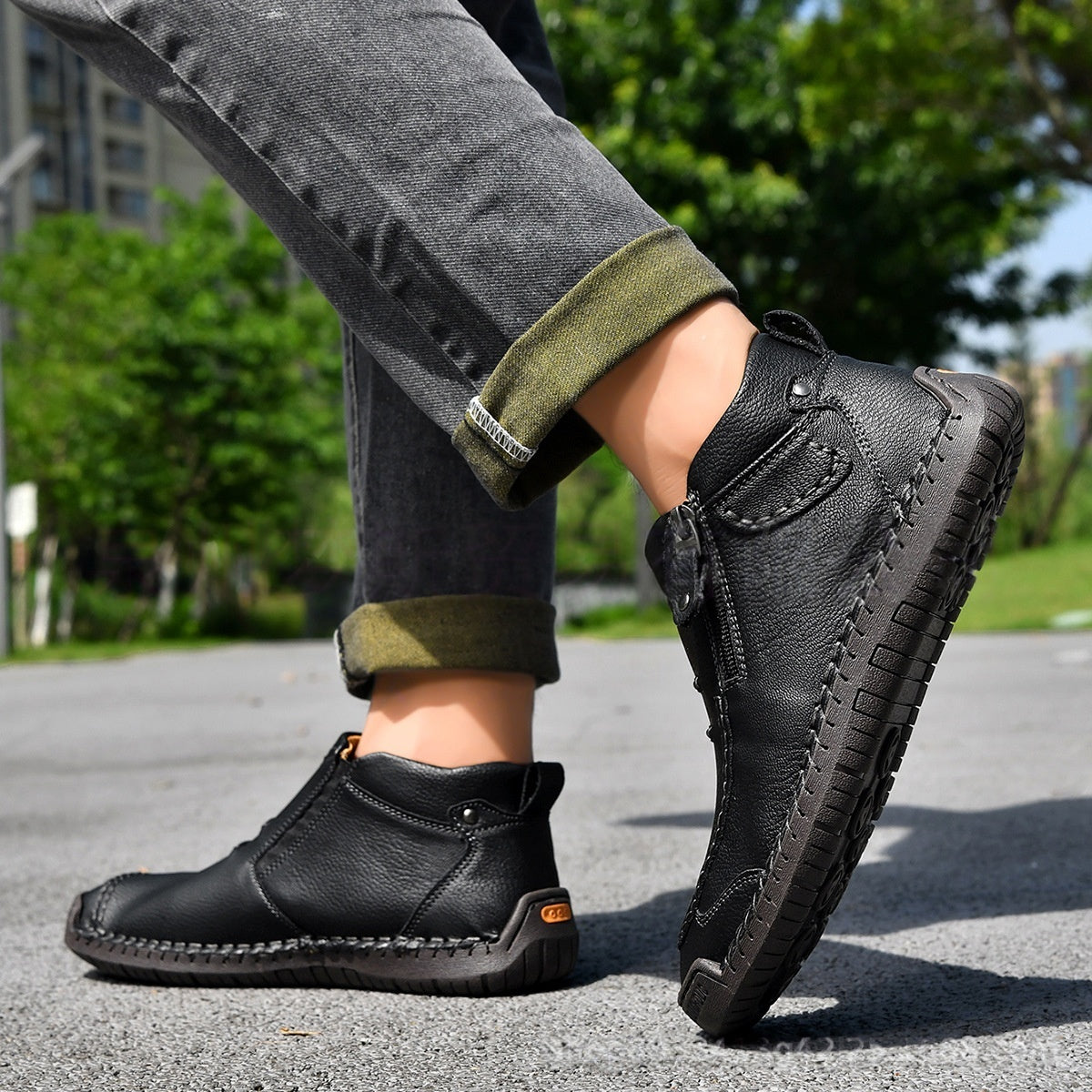 Men's Flats Ankle Boots Fashion Casual Side-zipper Boot Temperament Commuter Shoes