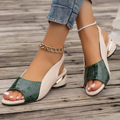 Ins Plaid Stone Pattern Sandals Summer Peep Toe Block Heels Ankle-strap Office Shoes For Women